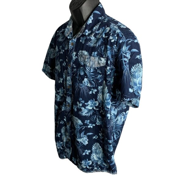 Private Member Button Up Hawaiian Shirt L Blue Floral Short Sleeves Pocket - Picture 3 of 6
